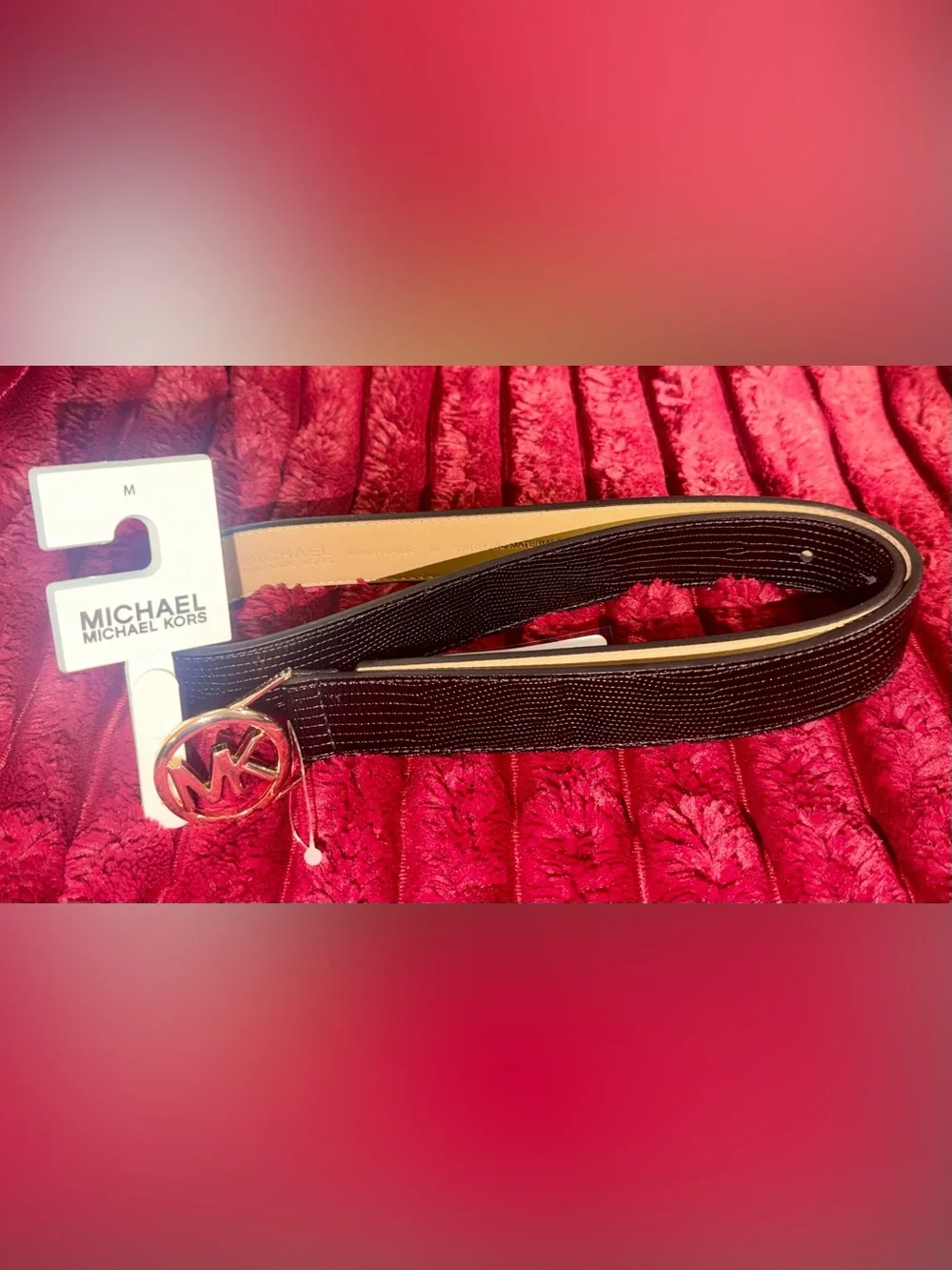 Michael Kors Black Fabric Belt with Silver-Tone Buckle